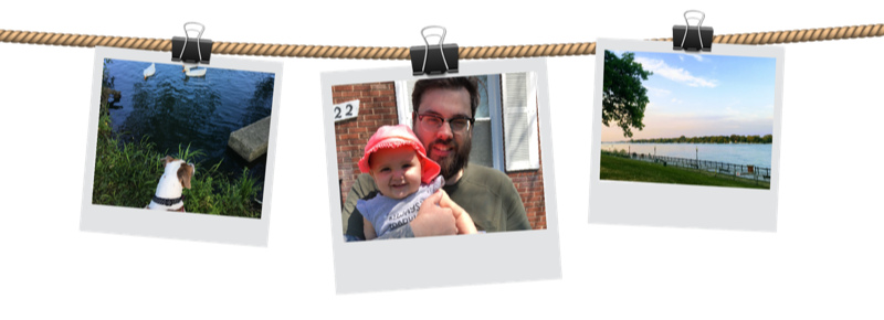 Three images of family out enjoying neighborhood nature.