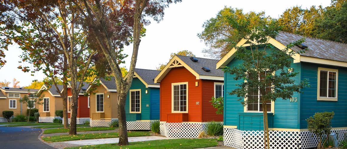 Image of multi-color mobile homes.