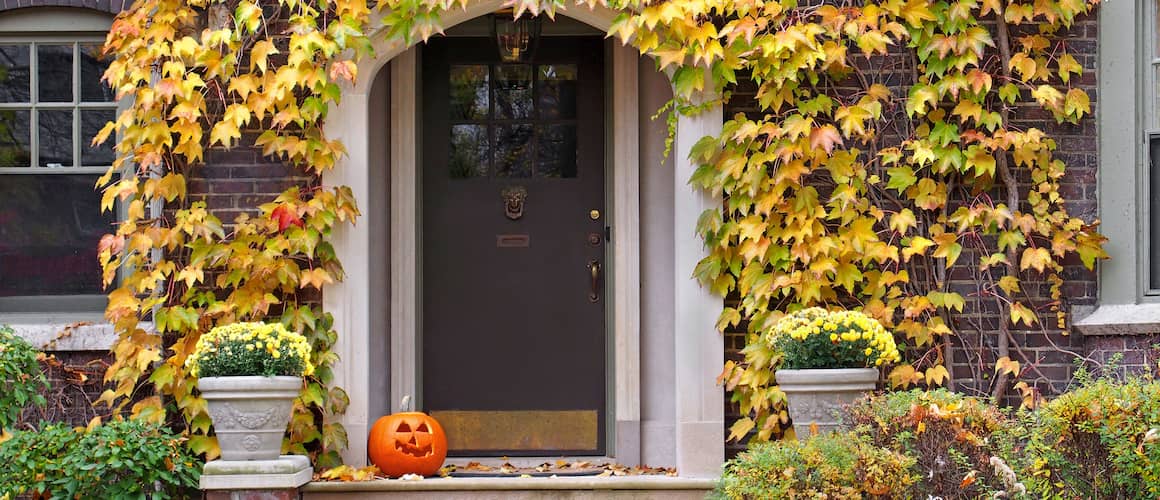 Image of house front door in fall season.