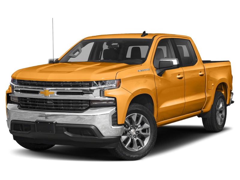 Bright yellow Chevrolet Silverado truck front exterior view.