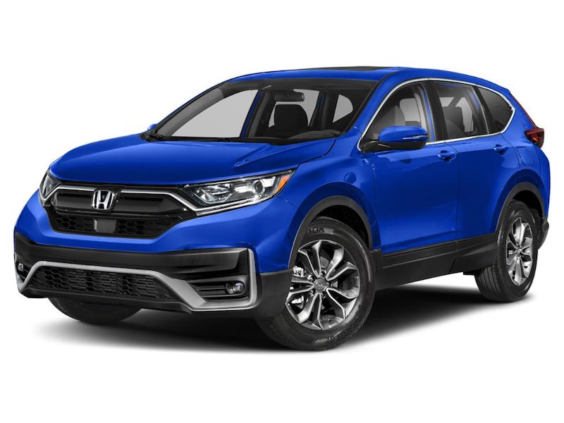 Bright saturated blue Honda CR-V SUV front exterior view.