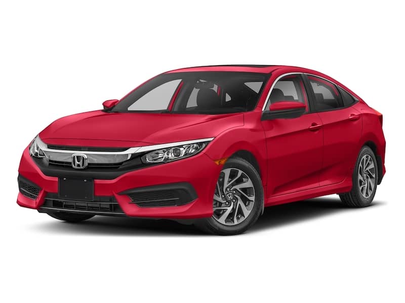 Bright saturated red Honda Civic front exterior view.