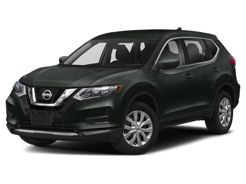 Black Nissan Rogue front exterior view.