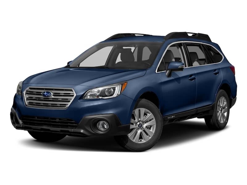 Blue Subaru Outback rear exterior view.