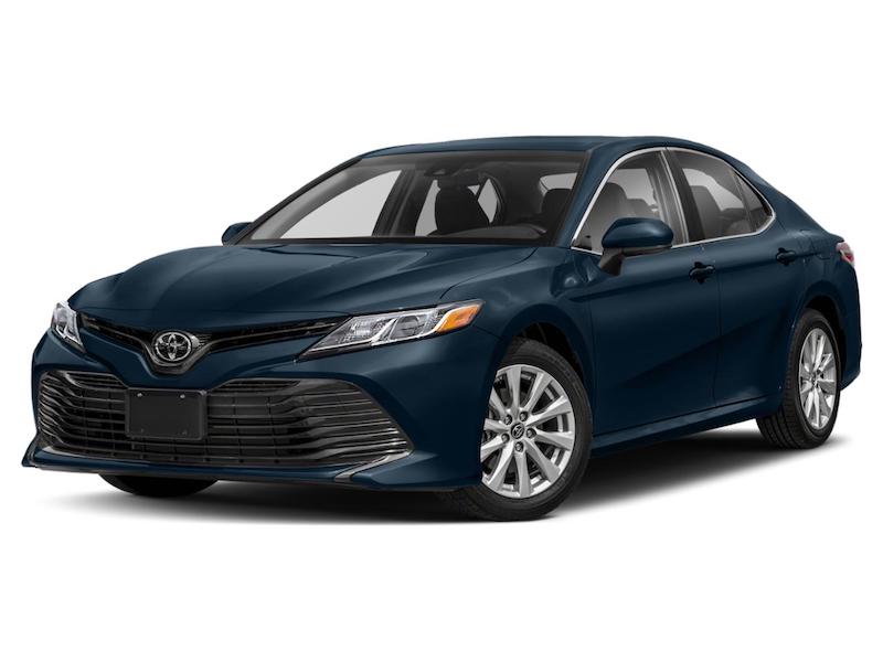Dark saturated blue-green Toyota Camry front exterior view.
