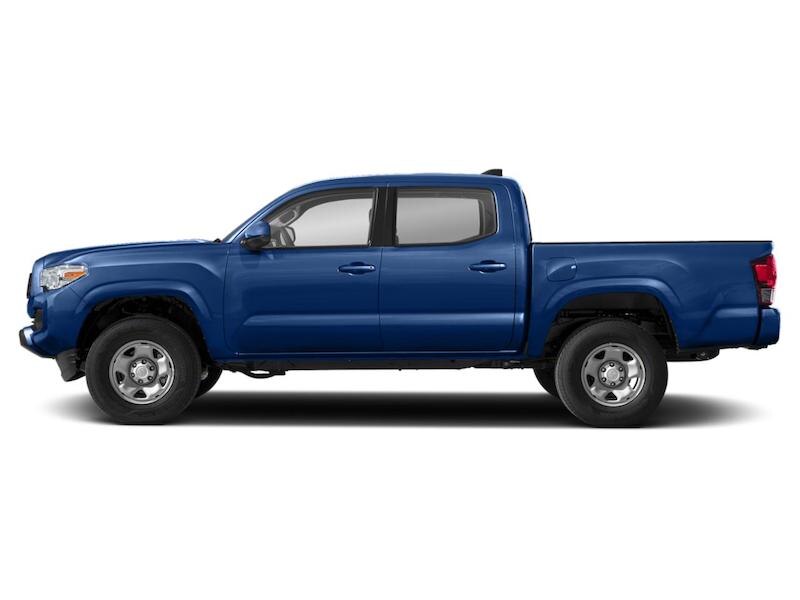 Blue Toyota Tacoma truck side exterior view.