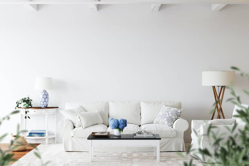 Coastal blue and white living room.