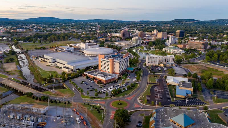 Bird's eye view of downtown Huntsville, Alabama.