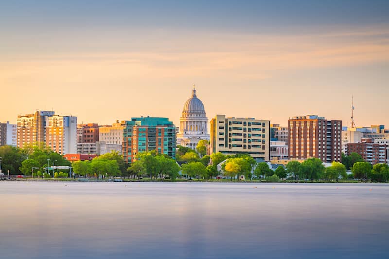 A skyline view of Madison, Wisconsin.
