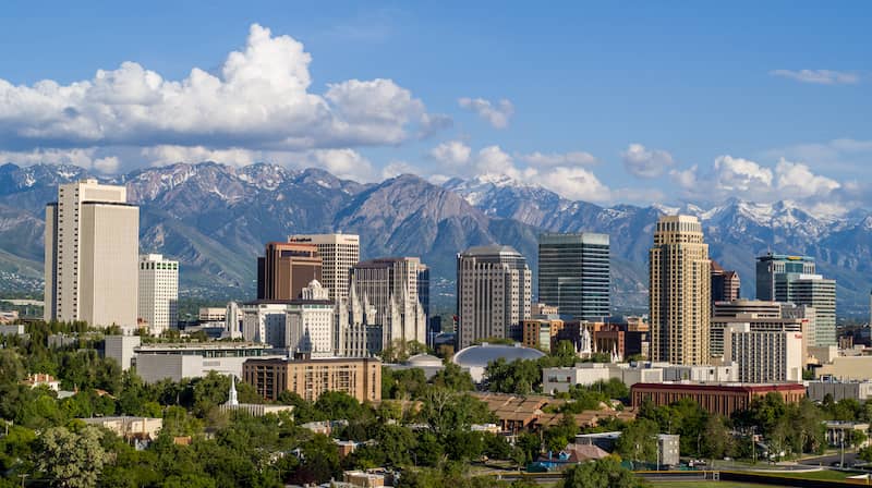 The skyline of Salt Lake City, Utah.