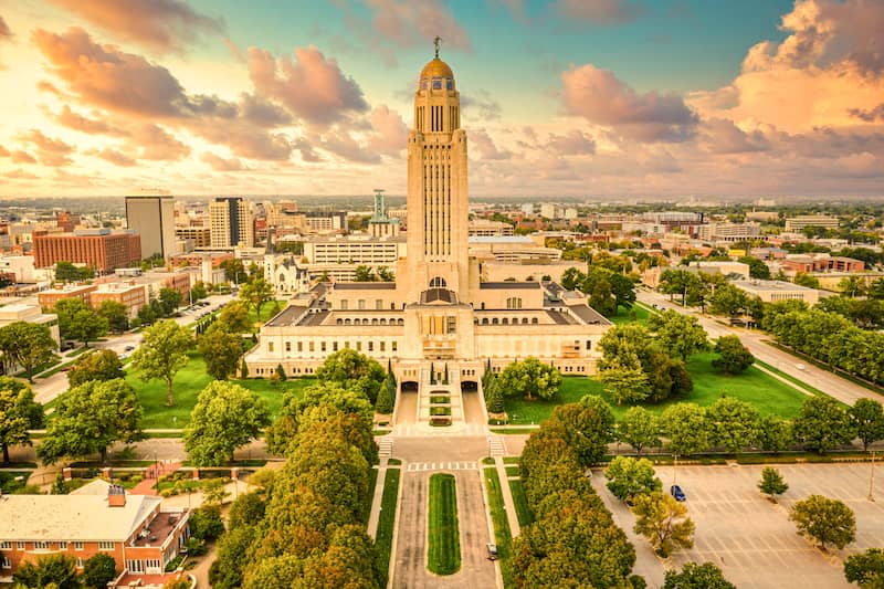 Lincoln, Nebraska aerial view of monument.