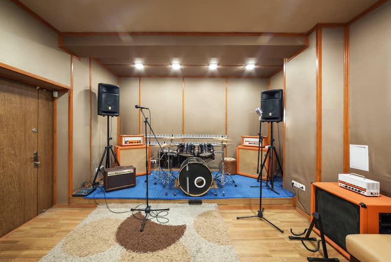 Music studio located in a basement.