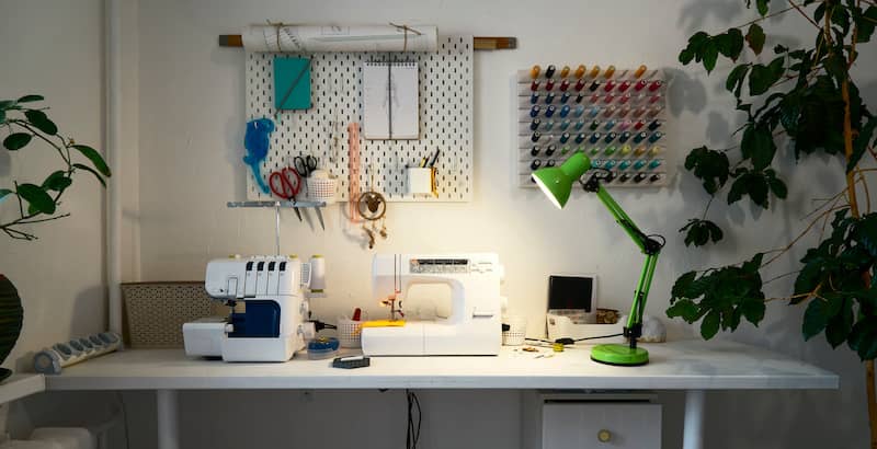 Basement workshop desk for sewing.