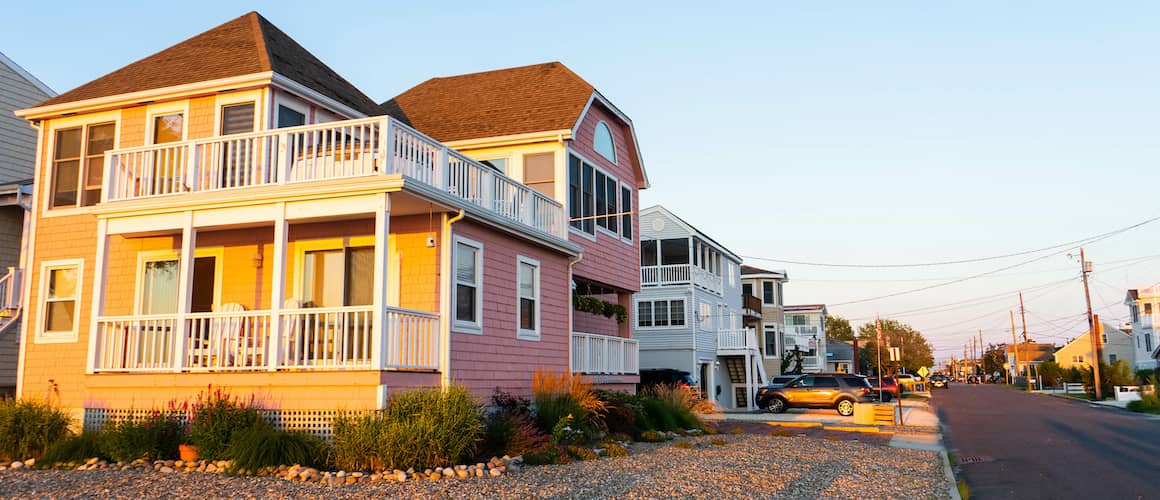 Beach houses at sunset on the popular vacation destination of Long Beach Island.