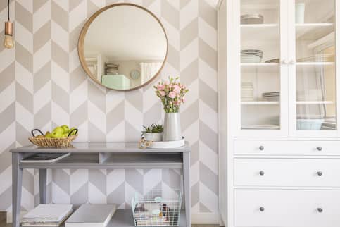 Circle Mirror on Geometric Wallpaper