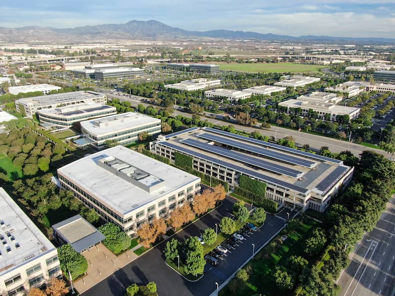 Business and financial district aerial view of Irvine, California.