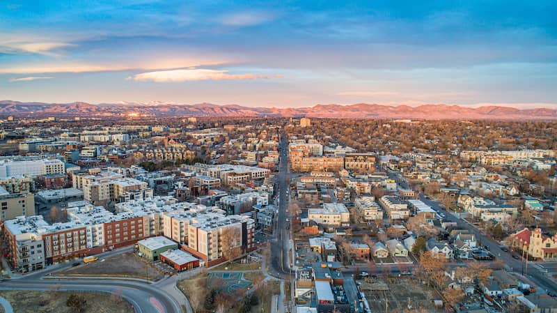 Aerial view of Fort Collins, Colorado.