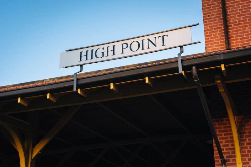 sign above High Point, North Carolina train station