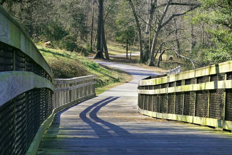 bridge on trail in Holly Springs, North Carolina