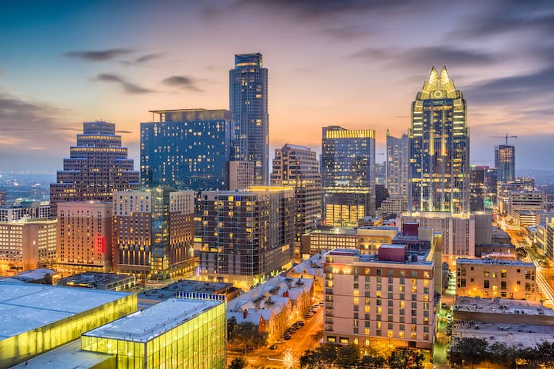 Austin, Texas skyline at sunset