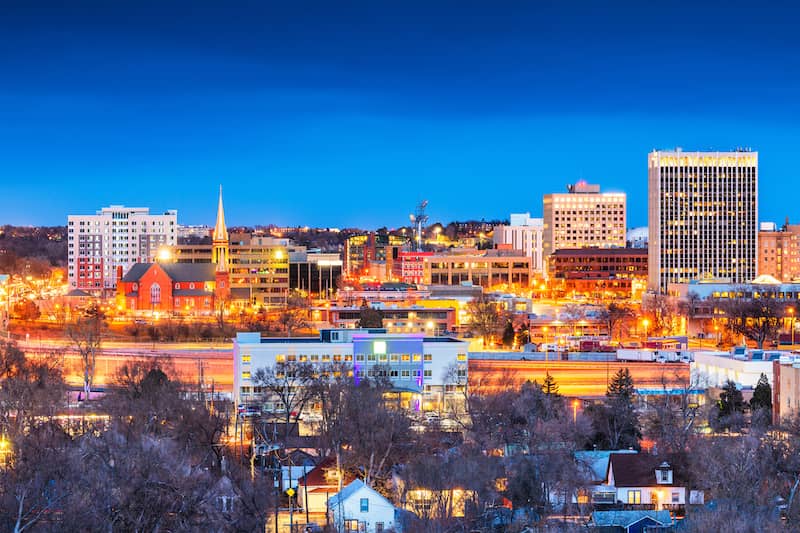 skyline view of Colorado Springs at dusk