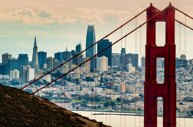 San Fransisco seen through the Golden Gate bridge.
