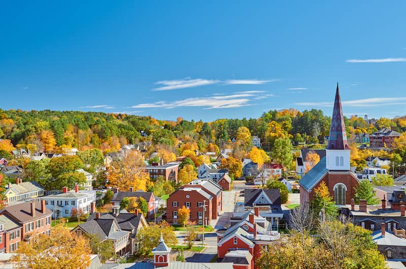 Vermont from an aerial view in the Fall