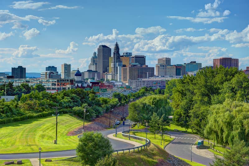 View Of Hartford City Skyline From Park