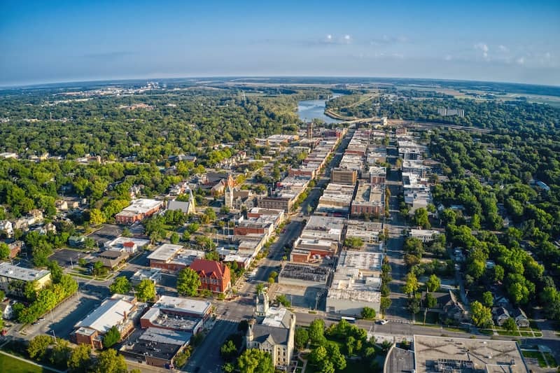aerial view of Lawrence Kansas and ITS State University