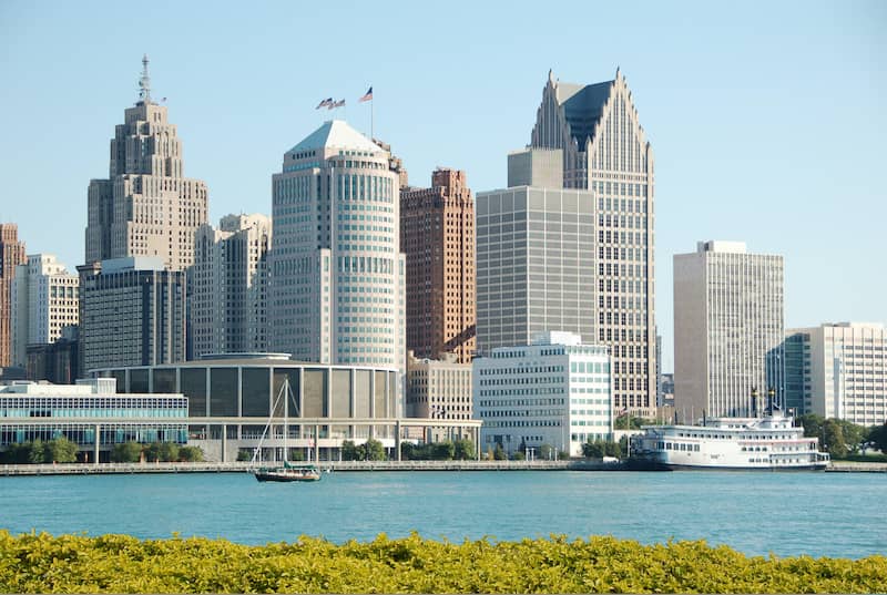 Downtown Detroit Michigan Seen from Canadian Boarder