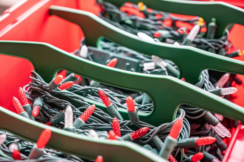 Storage container for Christmas string lights