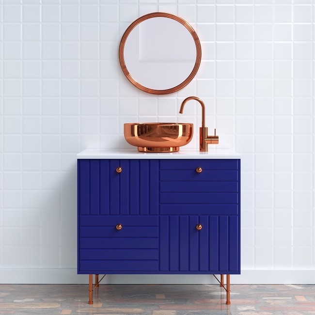 Blue bathroom vanity.