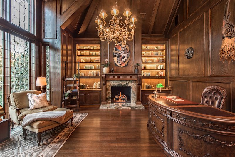 Large wood library courtesy of Sarah Bernard Design and Steve Dewall