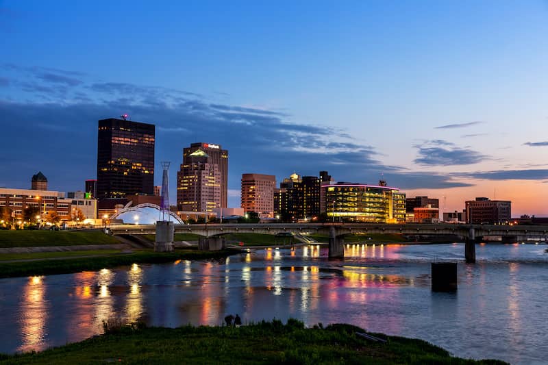 River Scape View Of Dayton Ohio Skyline