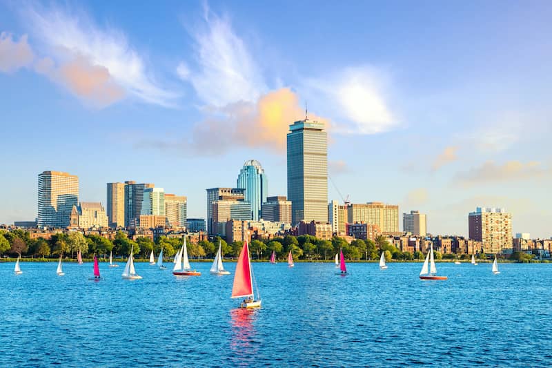 Sailboats on the ocean in Boston