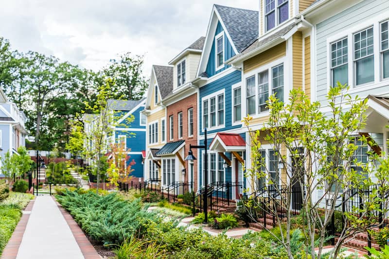 Row of colorful houses in Silver Spring, Maryland