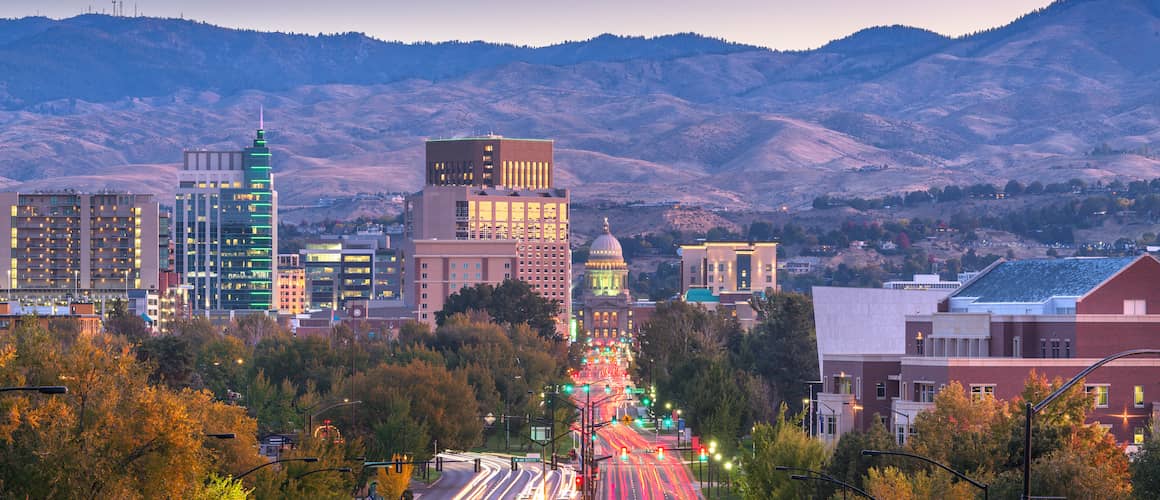 Idaho with mountains and a city skyline