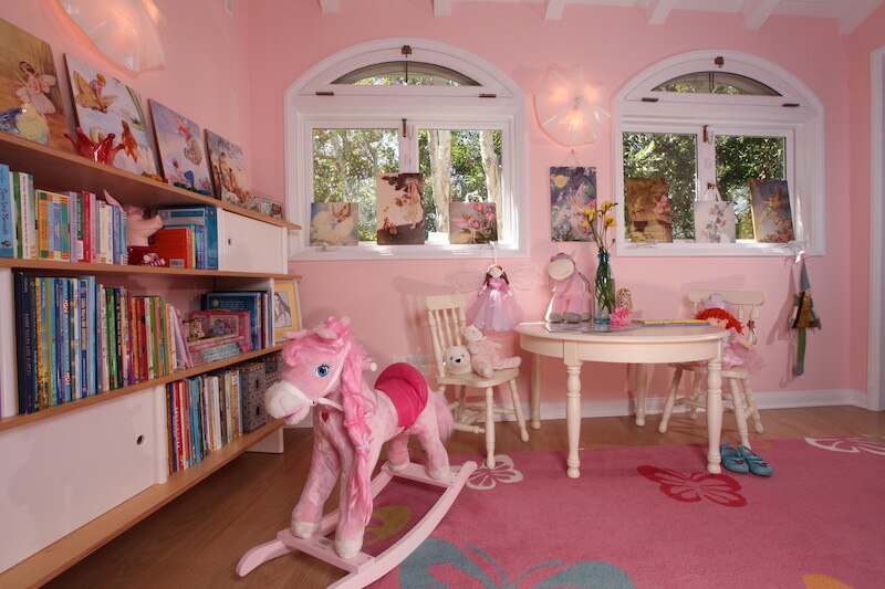 Pink library courtesy of Sarah Bernard Design and Chas Metivier