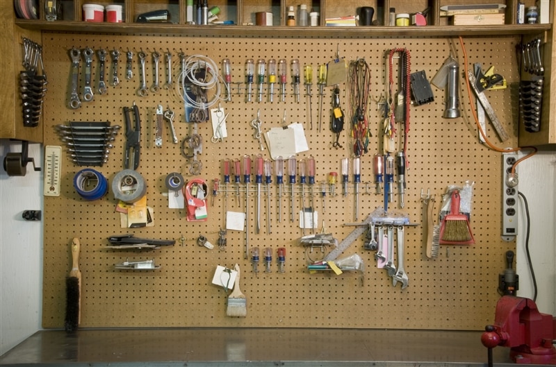 tools on pegboard