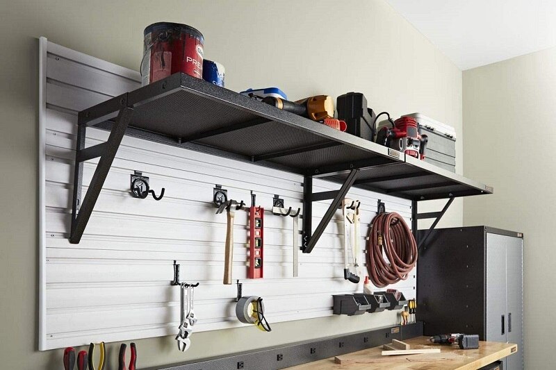 metal shelf in garage