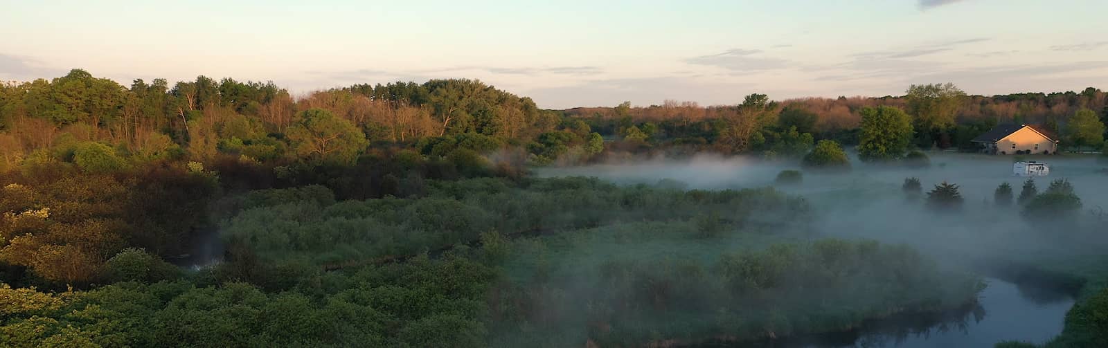 Aerial image of dusk Iowa landscape.