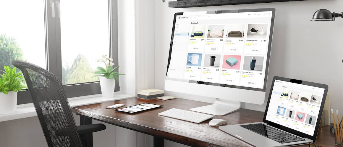 Multiple screens showing online shop.