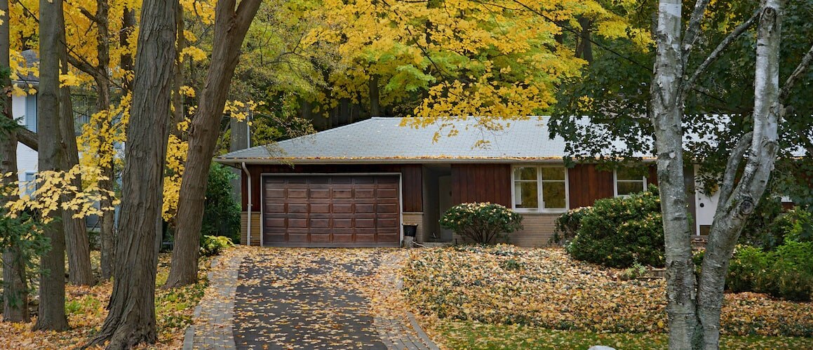 Brick Ranch Home Surrounded By Mature Trees With Long Driveway