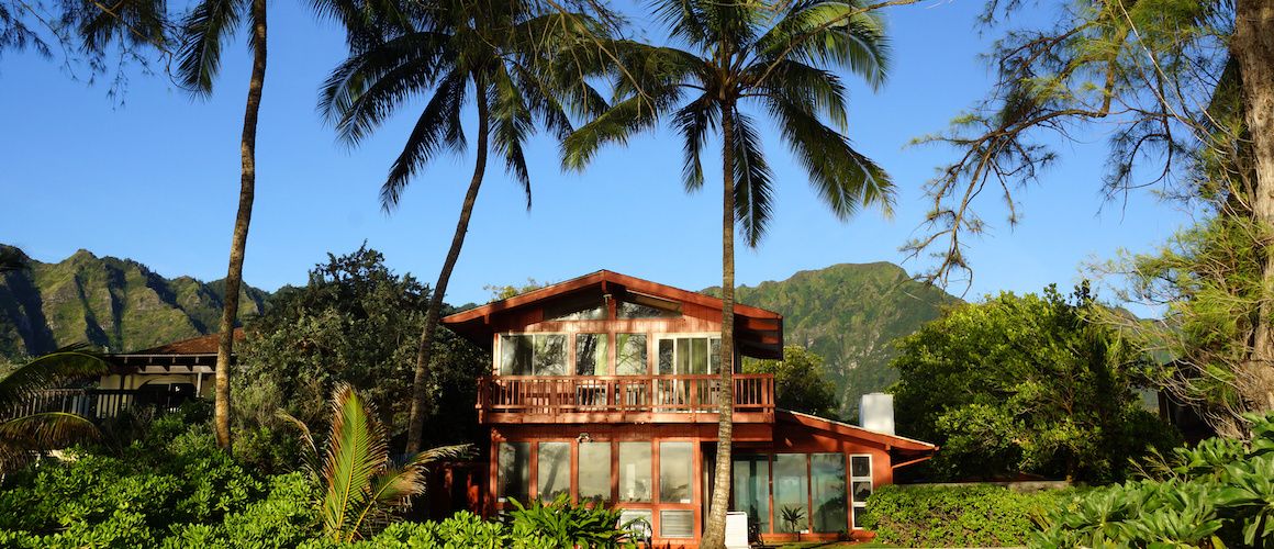 Red beach house in Hawaii.