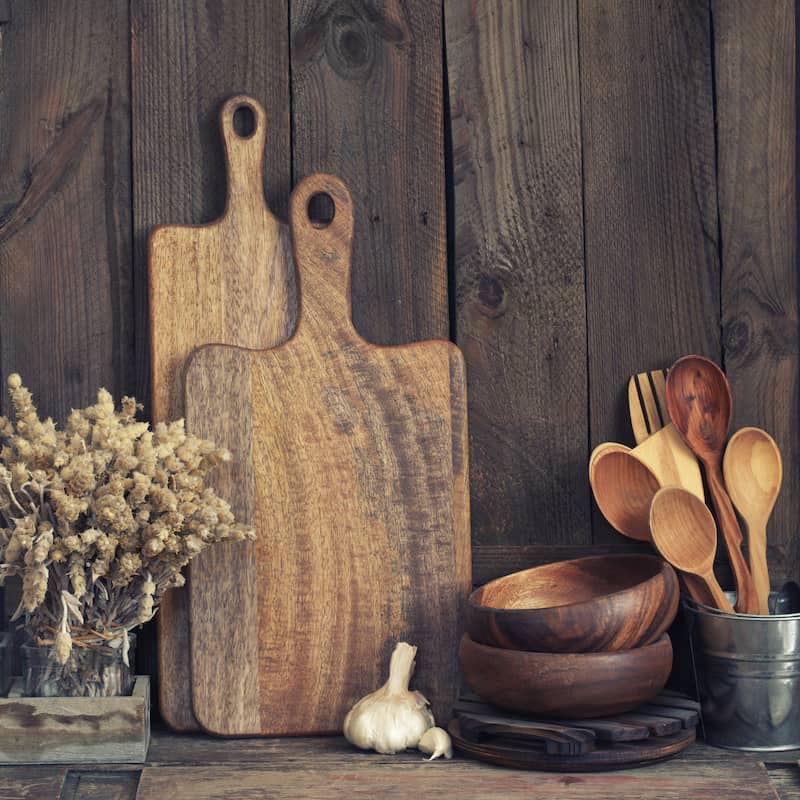 Set of rustic wooded kitchen tools.