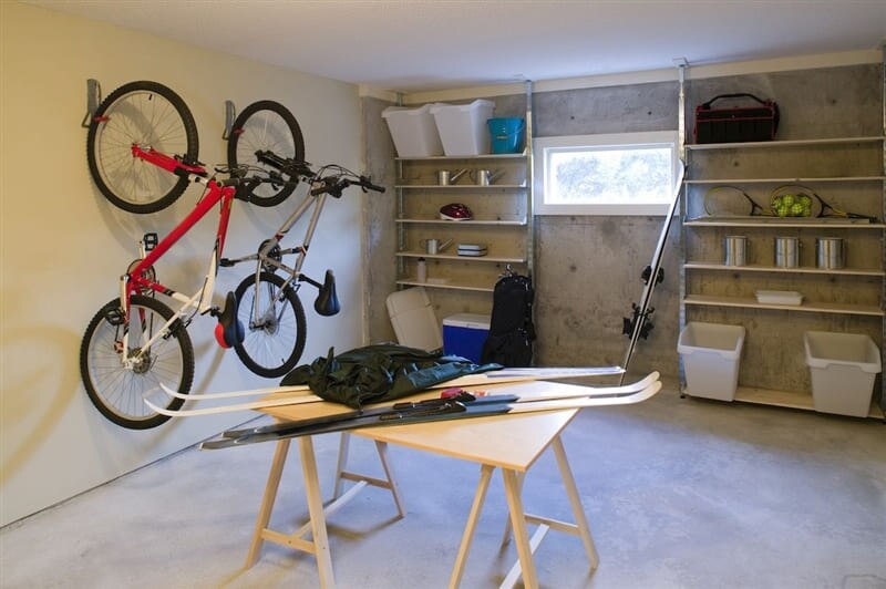 Storage room in basement with bikes.
