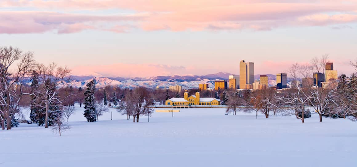 Snowy Denver skyline