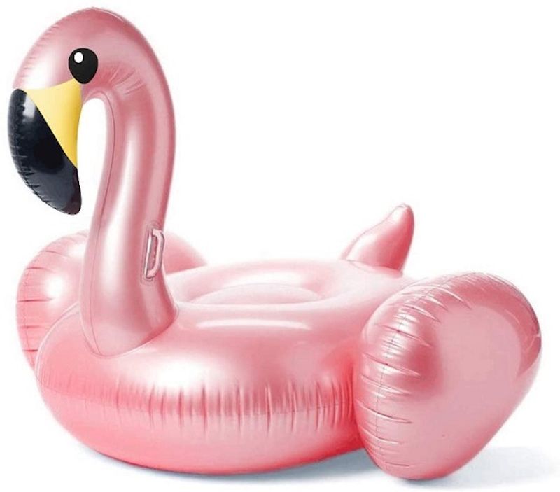 large metallic pink flamingo pool float