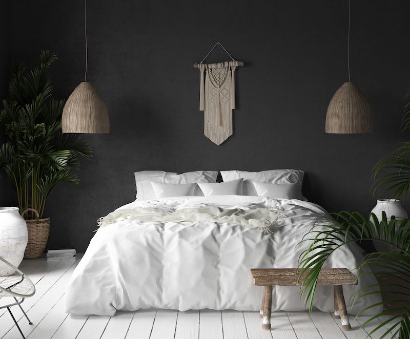 Bohemian and rustic decor in a master bedroom