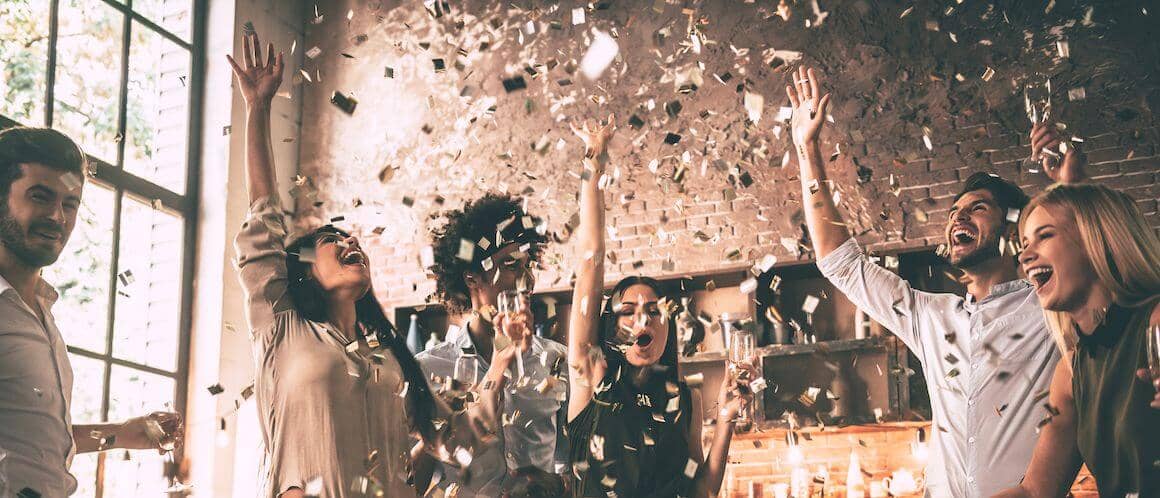 Group of friends celebrating on New Years Eve.